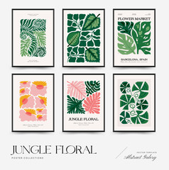 Abstract floral posters template. Modern trendy Matisse minimal style. Tropical jungle. Hand drawn design for wallpaper, wall decor, print, postcard, cover, template, banner.