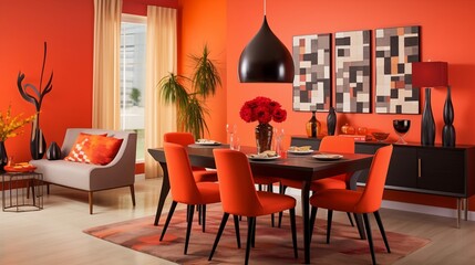 Fototapeta premium Experiment with a bold accent wall in a vibrant color to energize the dining area