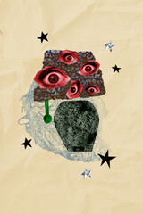 Collage image picture of human eyes looking observing in darkness isolated on creative drawing...