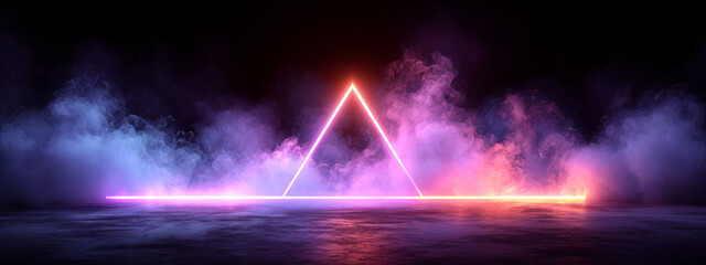 Mystical Reflection: A Radiant Pink and Purple Triangle Floating Serenely in a Crystal Clear Body of Water