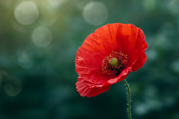 Poppy Flower with Blurred Green Background - Space for Your Message