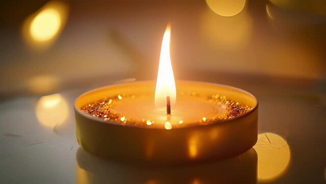 A golden candle with a halo of flickering flames symbolizing the eternal light and guidance provided by angels.