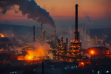 Industrial factories that emit pollution, social problems, environmental problems, dust crises