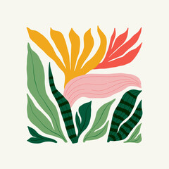 Floral abstract elements. Tropical Botanical composition. Modern trendy Matisse minimal style. Floral poster, invite. Vector arrangements for greeting card or invitation design © KozyPlace