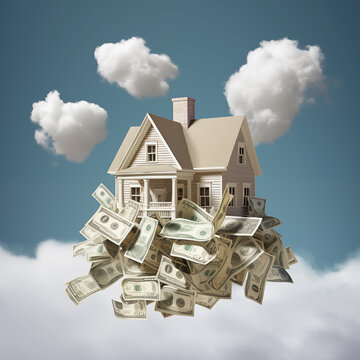 house model on money bank note for concept investment mortgage finance and home loan refinance