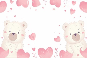 Cute polar bears with hearts for valentine's day Generative AI