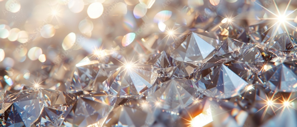 Poster a sparkling diamond mosaic background, with shimmering facets reflecting light, creating a luxurious