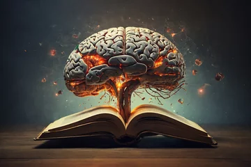Fotobehang Brain coming out of an open book, concept of knowledge and wisdom © Юлия Васильева