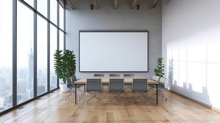 Conference room with blank poster on the wall