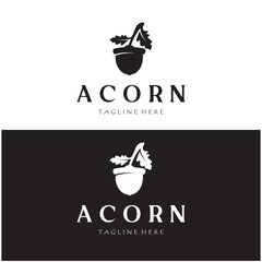 Simple Acorn logo design with leaves,oak leaves logo,isolated with vector illustration editing