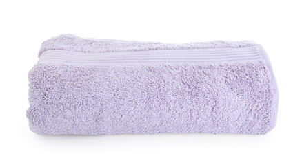 Folded violet terry towel isolated on white