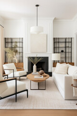 Modern scandinavian white living room interior.