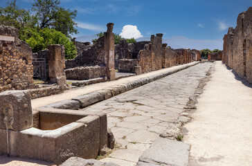 Ruins of an ancient city destroyed by the eruption of the volcano Vesuvius, Pompeii, Naples, Italy