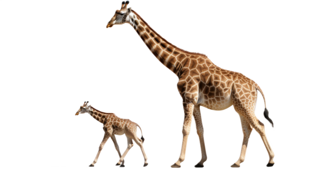 Giraffe and Elephant. Isolated on a white background png like