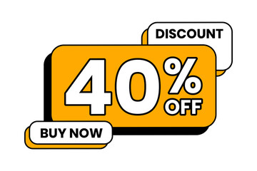 Discounts 40 percent off. Yellow template with outline on white background. Vector illustration