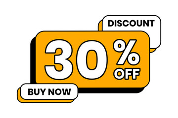 Discounts 30 percent off. Yellow template with outline on white background. Vector illustration
