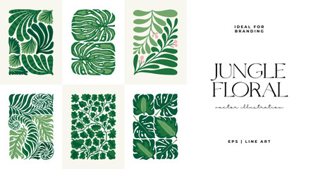 Floral abstract elements. Tropical Botanical composition. Modern trendy Matisse minimal style. Floral poster, invite. Vector arrangements for greeting card or invitation design - obrazy, fototapety, plakaty