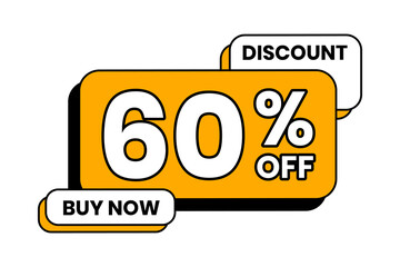 Discounts 60 percent off. Yellow template with outline on white background. Vector illustration