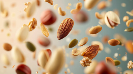 Fototapeta na wymiar Suspended Nourishment A Symphony of Nuts and Seeds