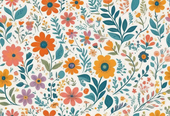 Fototapeta premium vector flat logo illustration, trendy floral seamless illustration. Vintage floral background in 70s style.