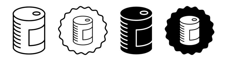 Canned food set in black and white color. Canned food simple flat icon vector