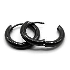 Fake hard earring. Black ear ring. Imitation jewelry. Accessory for rockers, rap, hip-hop, bikers, emo. Creation of a scenic view.  Pirate style.