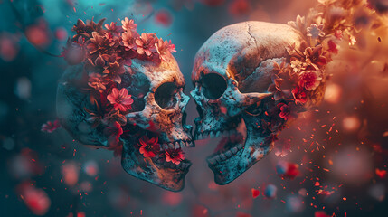A skull with flowers on it. generative ai - obrazy, fototapety, plakaty