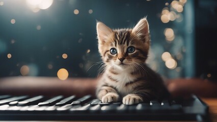 cat on the piano Kitten on keyboard. 