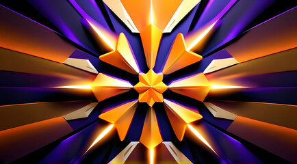 Abstract gold background, luminist curve, violet and flower intertwine.