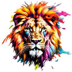 T-shirt design of colorful lion with paint splash 
