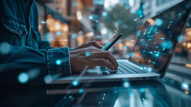 Digital Connectivity: Man Utilizing IoT and E-commerce