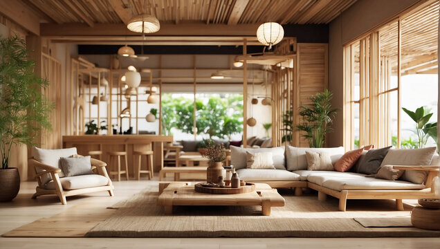 An interior design salon. Japanese style. with lots of wood. There will be a sense of calm when you look at the picture