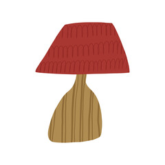 Hand drawn old table lamp, cartoon flat vector illustration isolated on white background. Retro lamp with lampshade. Home decor element.