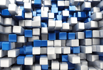 Elevating Elegance: 3D Dark and Light Metallic Blue Blocks Stacked on a White Background – A Dynamic Display of Depth and Design