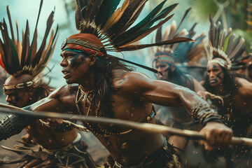 Amazon warrior in battle - obrazy, fototapety, plakaty