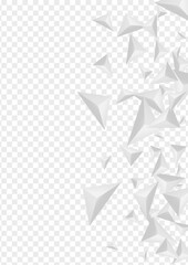 Greyscale Origami Background Transparent Vector. Fractal Effect Card. Silver 3d Banner. Shard Classic. Gray Polygon Design.