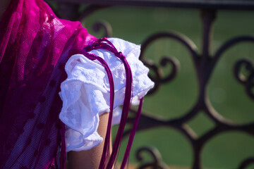 detail of the sleeve of a little girl's flamenco dress. Flamenco, cultural heritage of humanity.