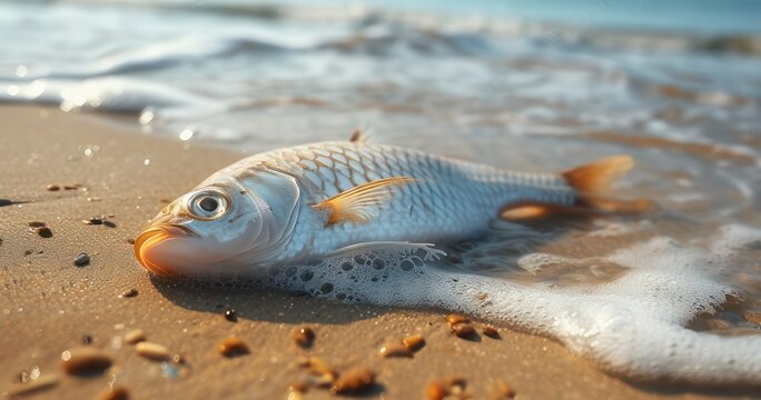 The Melancholic Scene of a Fish Washed Ashore, Amidst the Whispering Waves