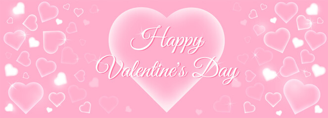 vector horizontal banner Happy Valentine's Day, pink delicate light colors