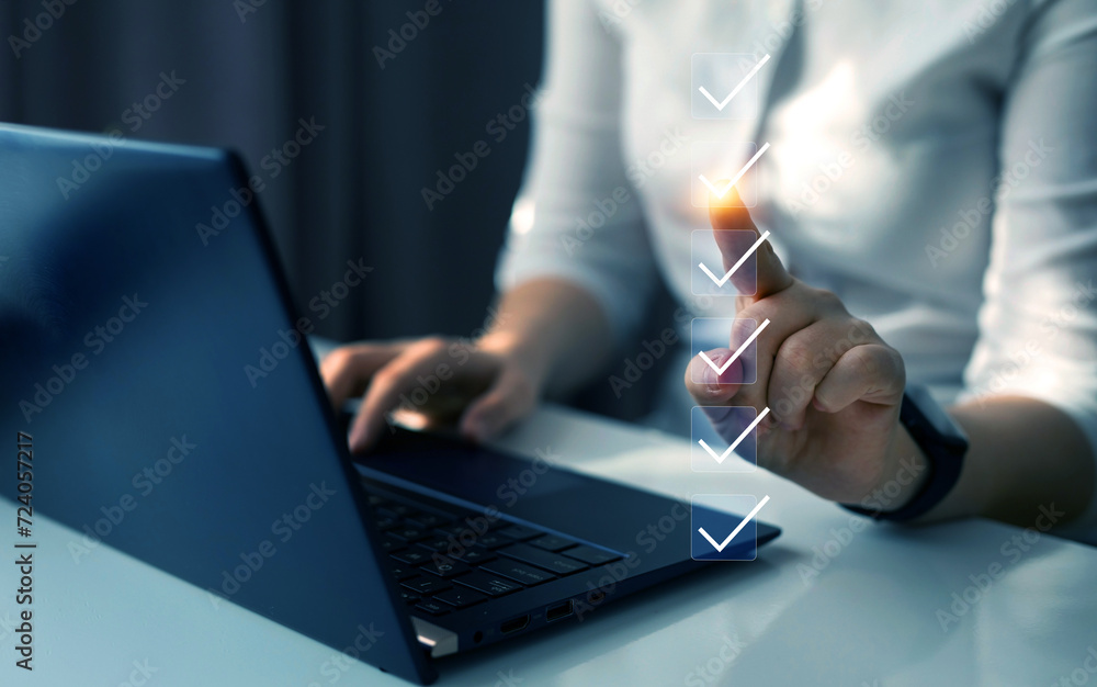 Aufkleber Fast checklist and clipboard task management.Business productivity checklist and filling survey form online.	