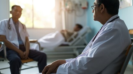 Doctors discussing patient case after treatment
