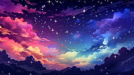 Hand drawn cartoon beautiful night sky scenery illustration background
