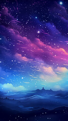 Obraz na płótnie Canvas Hand drawn cartoon beautiful night sky scenery illustration background 