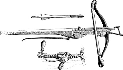 Crossbow, with dart illustration historic vintage weapon