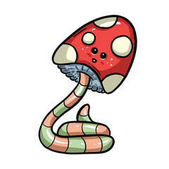 Imaginary Kawaii Style Cartoon Toadstool Snake Character 