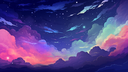 Hand drawn cartoon beautiful night sky scenery illustration background
