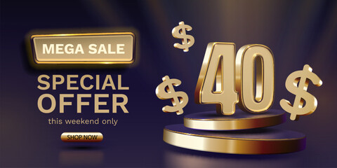 Coupon special voucher 40 dollar, Check banner special offer. Vector illustration