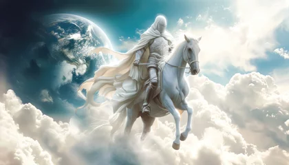 Fotobehang White Horse of the Apocalypse Revelation of Jesus Christ historical time Michael Prince of the army Generative AI Illustration © SVasco