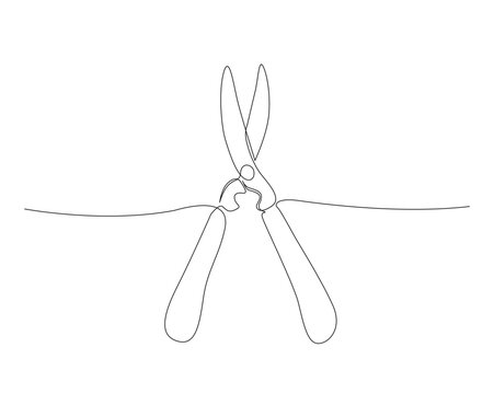 recommend clip art: Continuous one line drawing of secateurs plant. Plant scissors single outline vector illustration. Editable stroke.