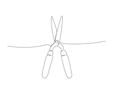 recommend clip art: Continuous one line drawing of secateurs plant. Plant scissors single outline vector illustration. Editable stroke.